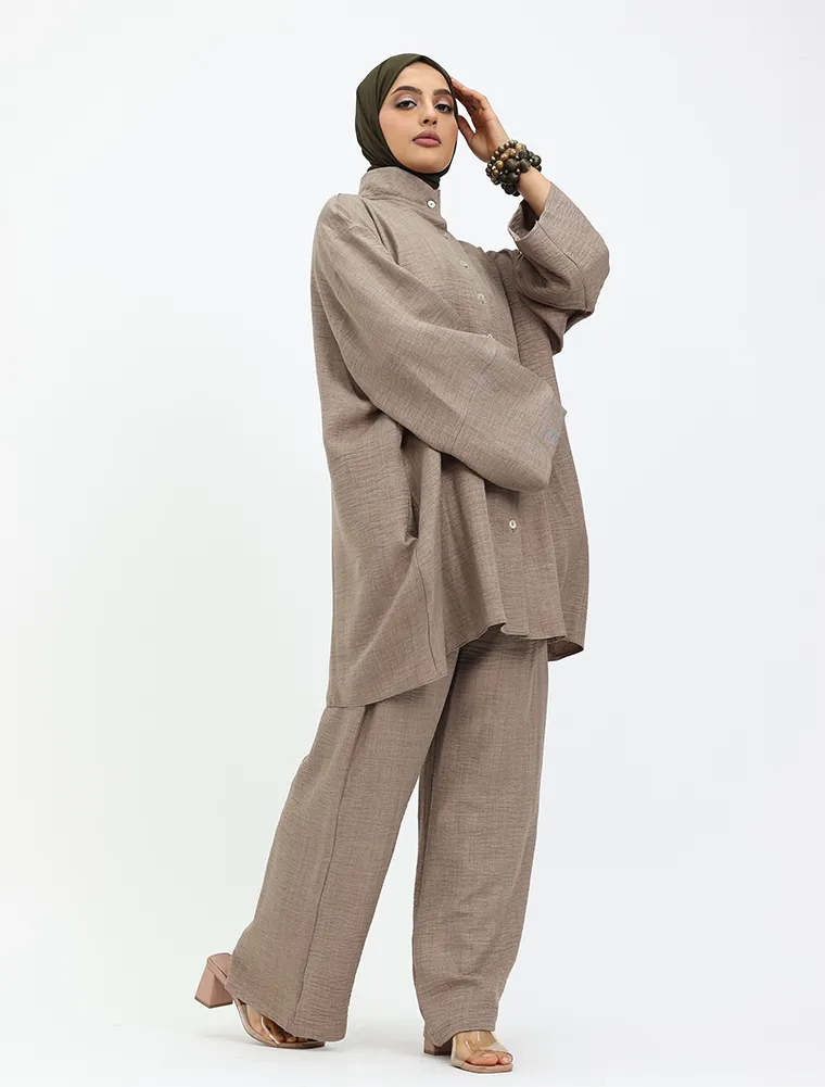 Mocha Linen Feel Casual Co Ord